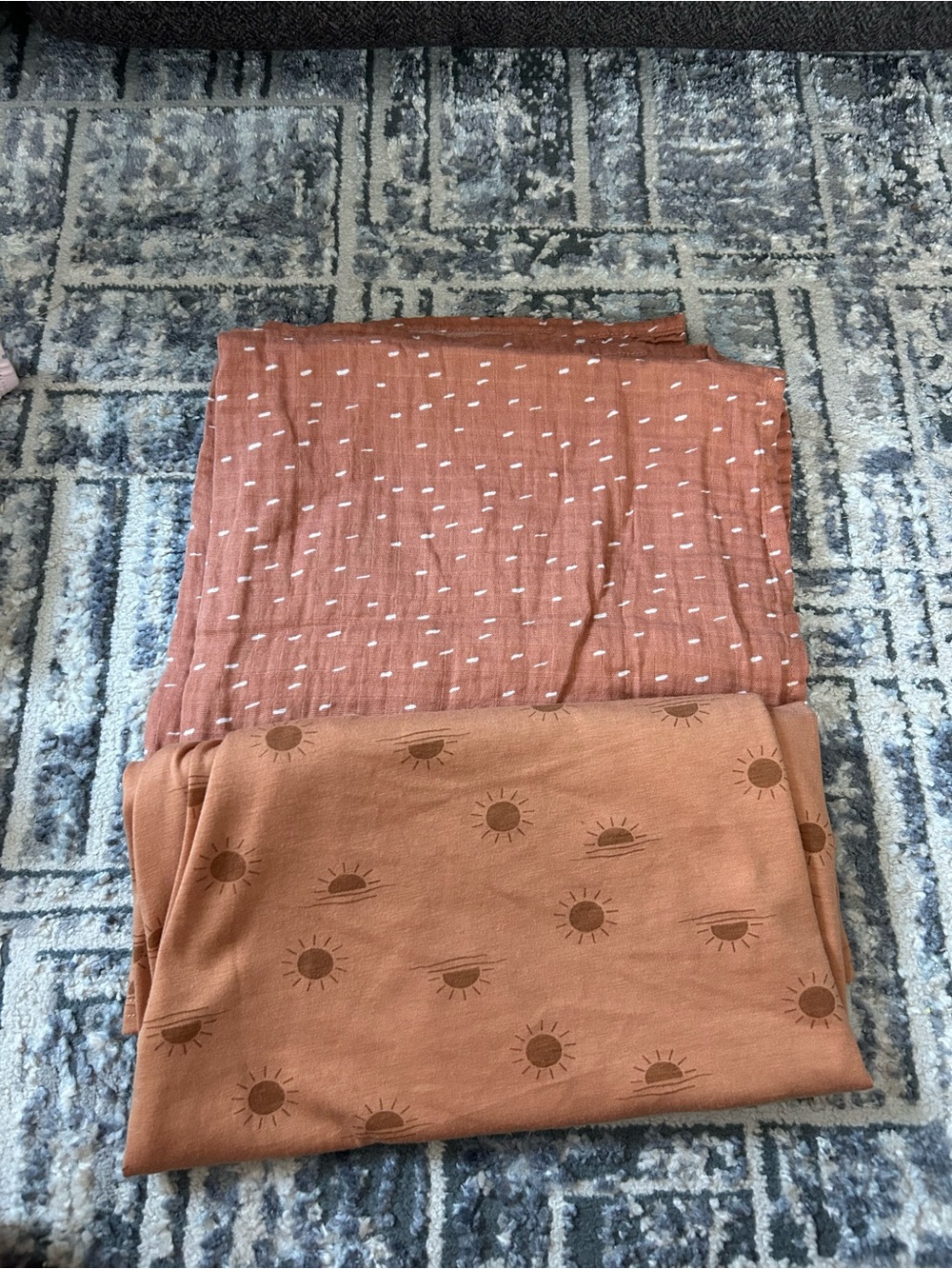 Rust Sun & Dash Pattern Nursing Cover + Swaddle